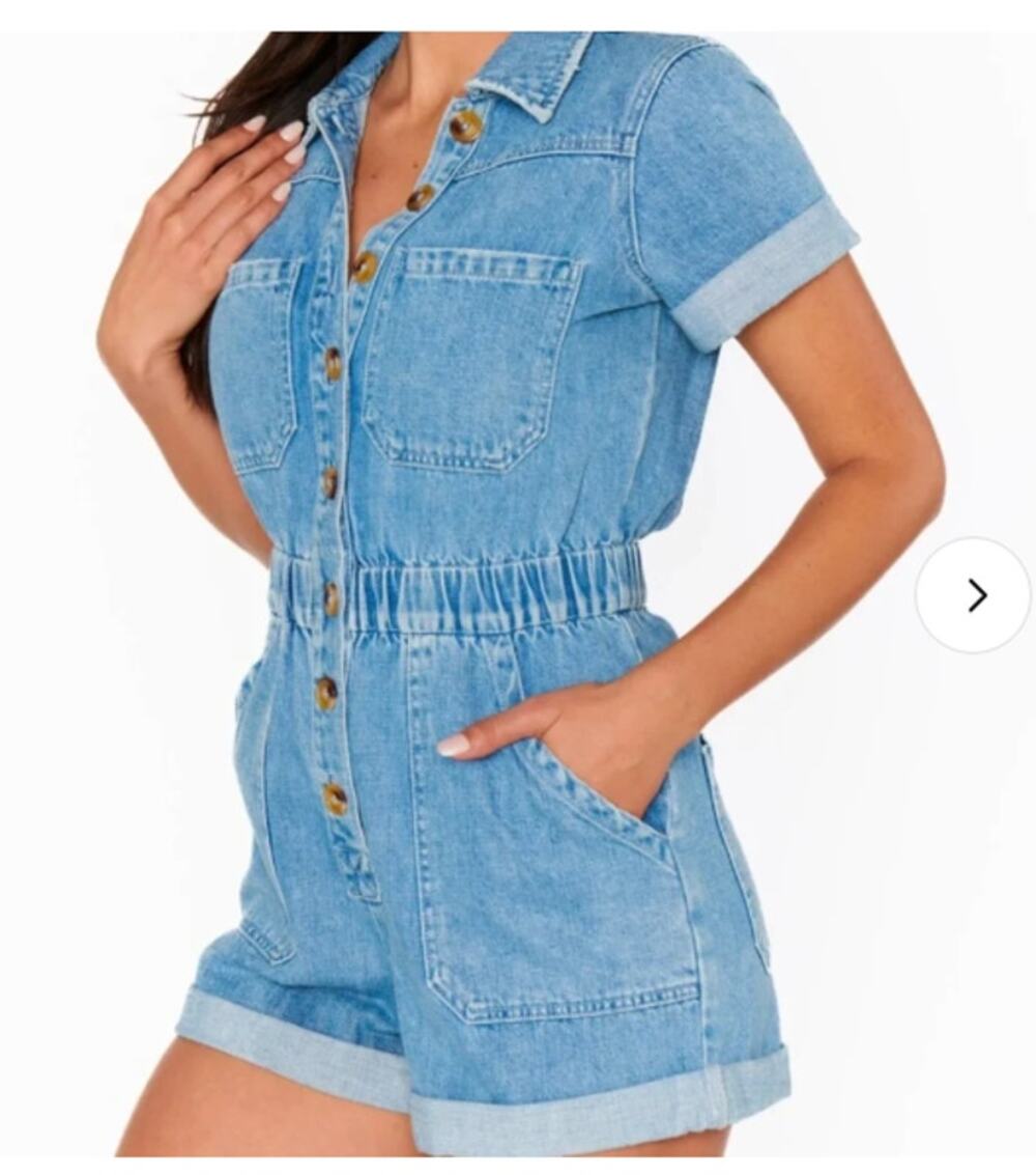 Show Me Your Mumu Cannon Romper Ocean Spray Blue Denim XL